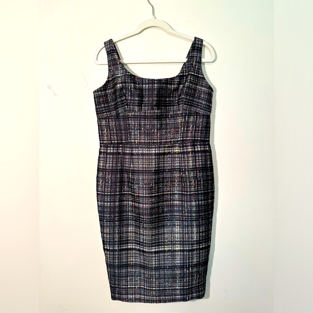 MILLY Confetti Check Scoop Neck Sheath Dress Size 12